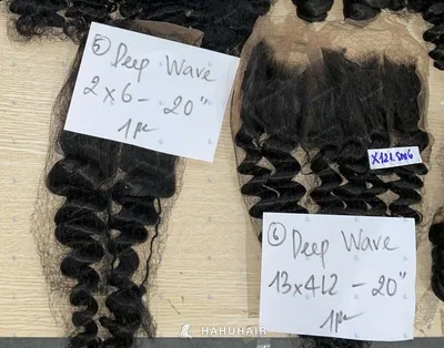 Deep wave lace closure and frontal with handwritten size labels